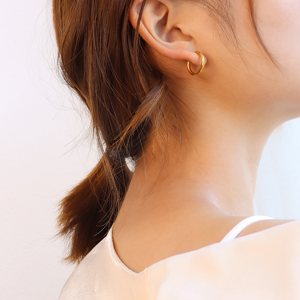 French Style Simple Circle Earrings Titanium Steel 18K PVD Gold Plated Elegant and Chic F462 - Image 6