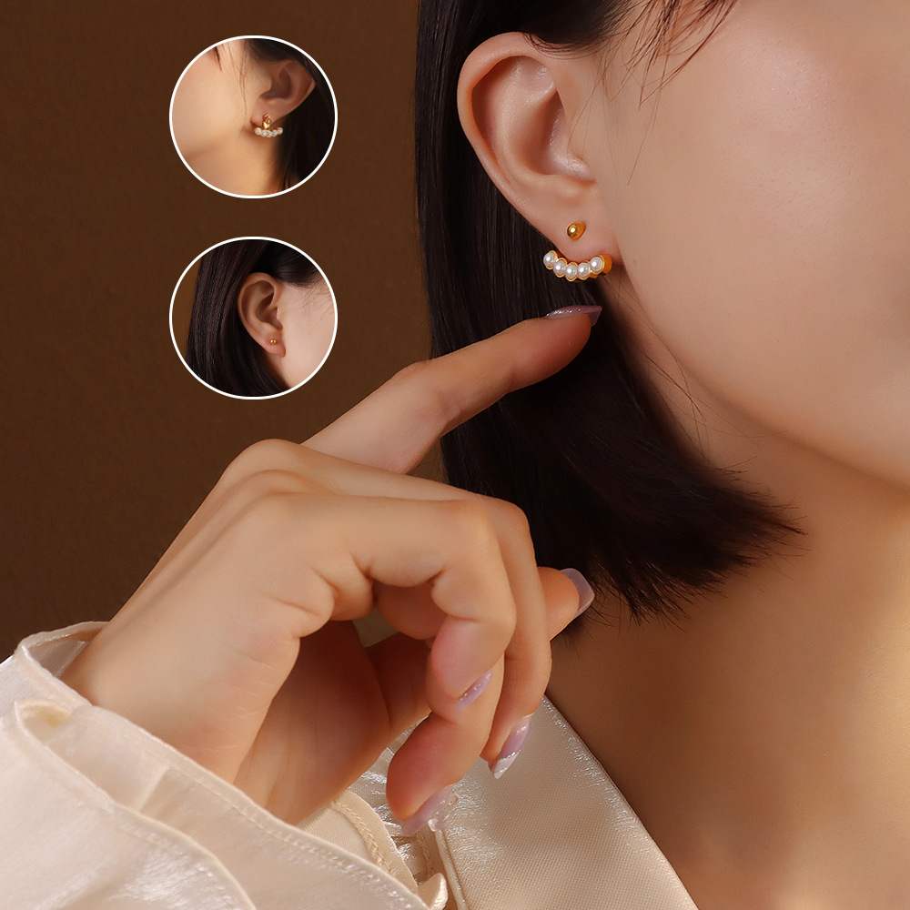 French INS Style Vintage Pearl Inlay Earrings 18K PVD Gold Plated for Women Chic Elegant Design - Image 6
