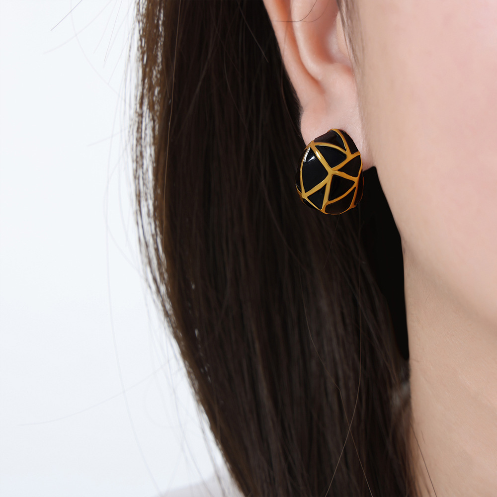 European and American New Geometric Enamel Drip Oil Design Titanium Steel Non-Fading and Waterproof Earrings for Women - Image 6