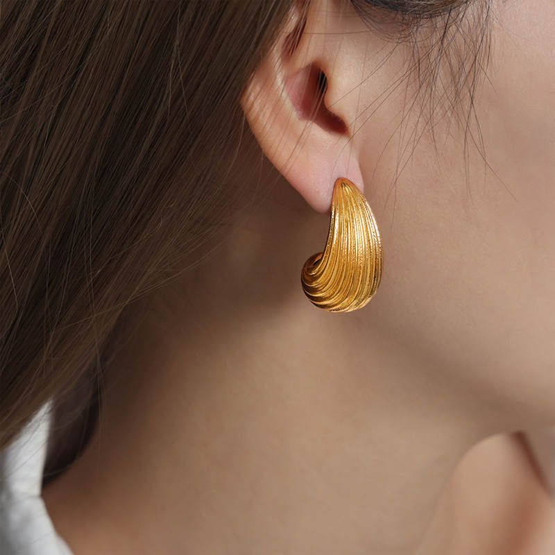 New Fashion Luxury Minimalist Geometric Texture Titanium Steel 18K PVD Gold Plated Earrings for Women - Image 6