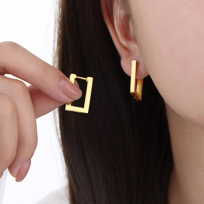 Rectangular Geometric Design Ear Cuffs Fashion Minimalist Cool Style Titanium Steel 18K PVD Gold Plated Non-Fading Earrings - Image 5