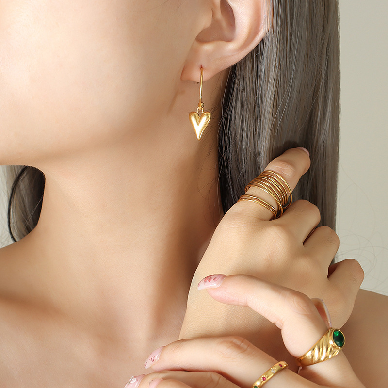 European Heart Tassel Earrings Stainless Steel 18k PVD Gold Plated Minimalist weight Jewelry for Women - Image 6