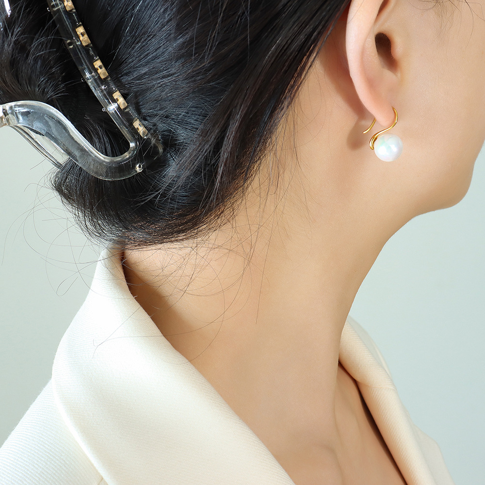 Geometric Pearl Earrings Titanium Steel 18k PVD Gold Plated Minimal Non Tarnish Elegant Women Jewelry - Image 5