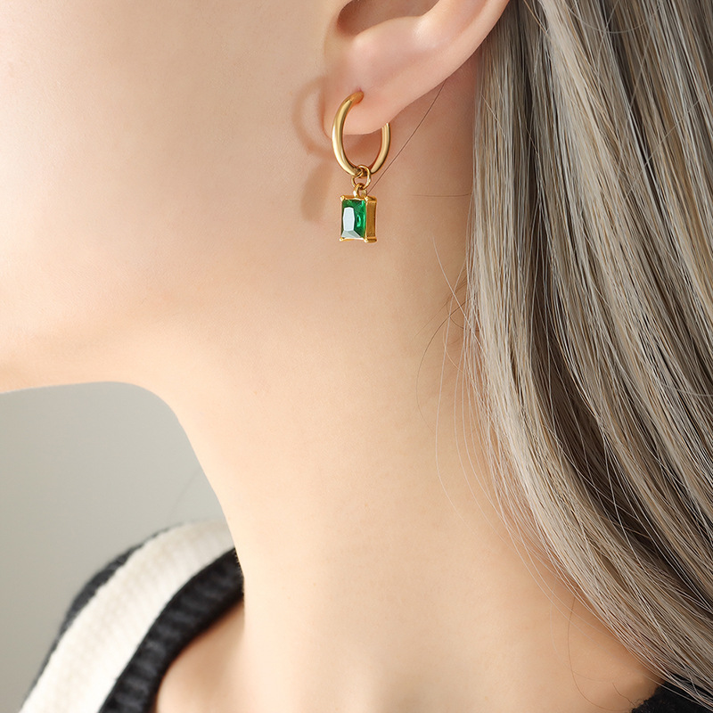 Zircon Pendant Hoop Earrings Titanium Steel 18k PVD Gold Plated Elegant Women Jewelry - Image 6