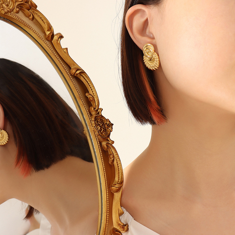 Engraved Relief Earrings Titanium Steel 18k PVD Gold Plated Minimal Unique Women Accessories - Image 5