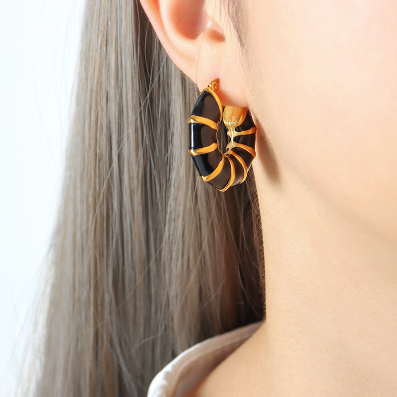 Enamel U Shape Earrings Titanium Steel 18k PVD Gold Plated Elegant Luxury Women Accessories - Image 6