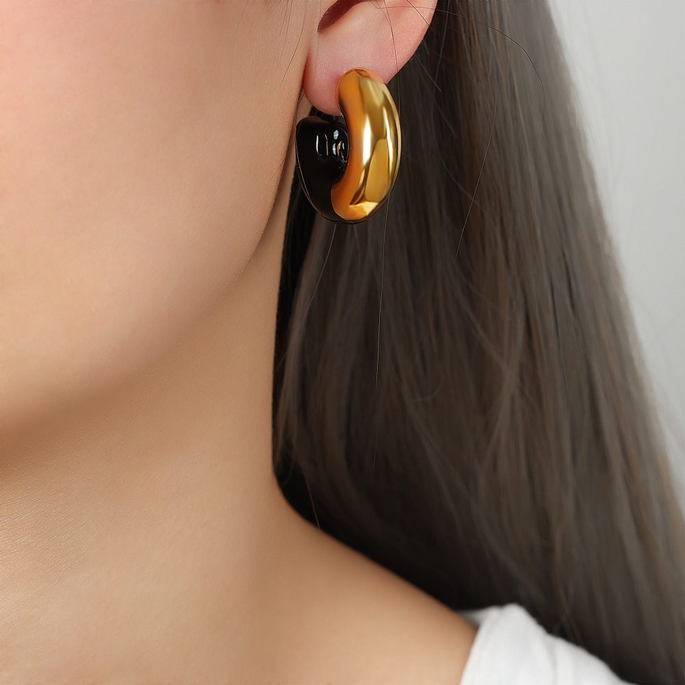 Colorful Enamel C Earrings Titanium Steel 18k PVD Gold Plated French Retro Women Jewelry - Image 6