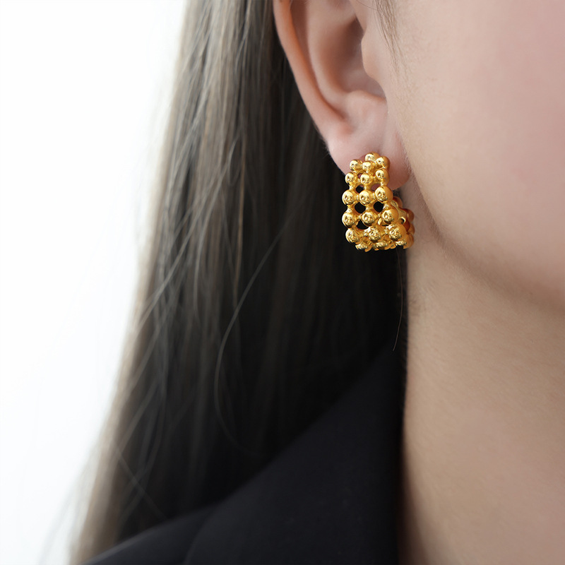 Geometric Textured U Earrings Titanium Steel 18k PVD Gold Plated Non Tarnish Women Jewelry - Image 6