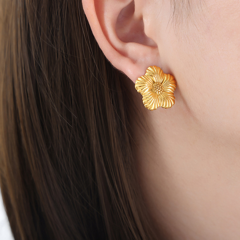 Floral Drop Earrings Titanium Steel Rose Gold weight Statement Modern Women Jewelry - Image 6