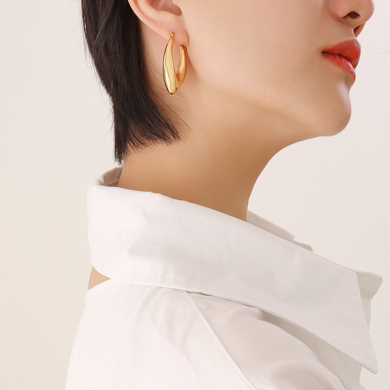 Geometric U-Shaped Earrings for Women Non-Mainstream Fashion Chic Titanium Steel 18K PVD Gold Plated Jewelry - Image 6
