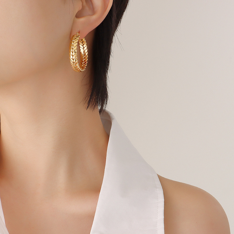 European Wheat Spike Earrings Stainless Steel 18k PVD Gold Plated Elegant and Versatile Unisex Jewelry - Image 6