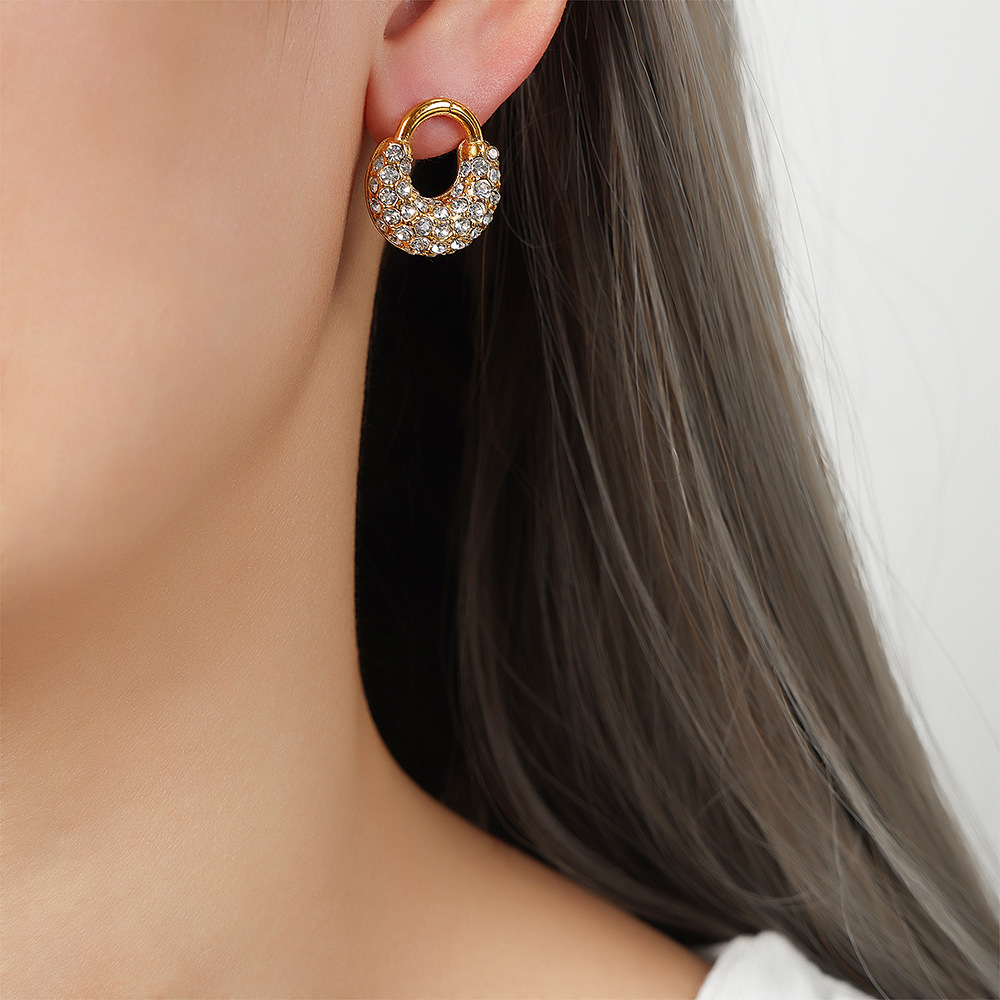 New Luxury Minimalist Titanium Steel 18K PVD Gold Plated U-Shaped Earrings with Zircon Inlay Fashion Jewelry for Women - Image 6