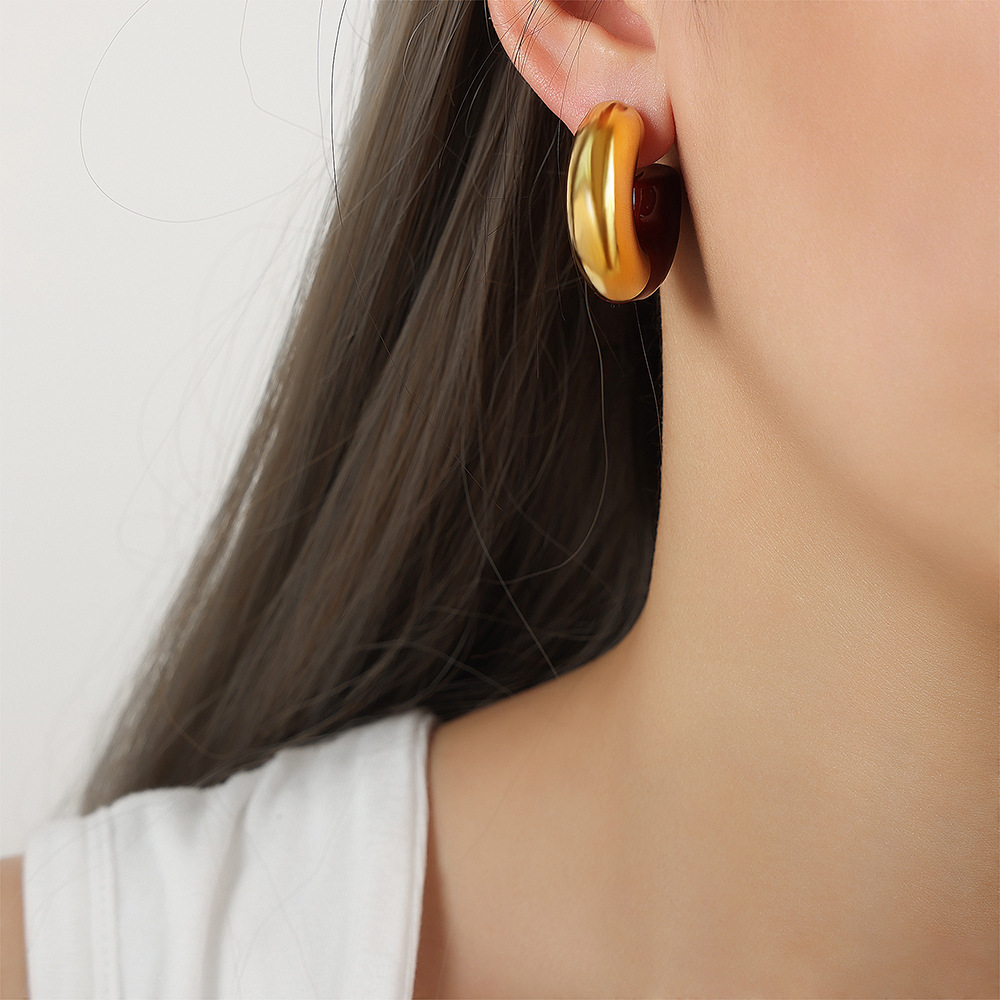 Colorful Enamel C Earrings Titanium Steel 18k PVD Gold Plated French Retro Women Jewelry - Image 7