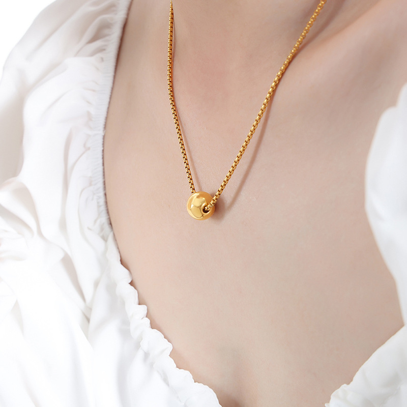 Minimalist Chic Jewelry Set with Steel Bead Pendant and Box Chain Design Casual Titanium Steel 18K PVD Gold Plated - Image 8
