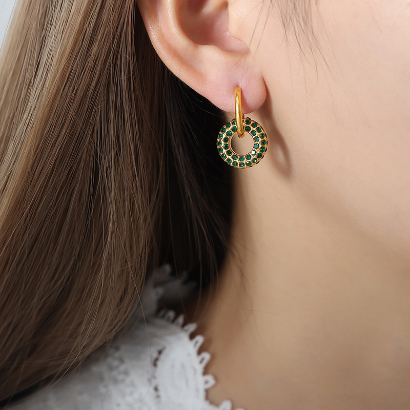 New Luxury Geometric Round Zircon Inlaid Earrings Titanium Steel 18K PVD Gold Plated Versatile Elegant Jewelry for Women - Image 8