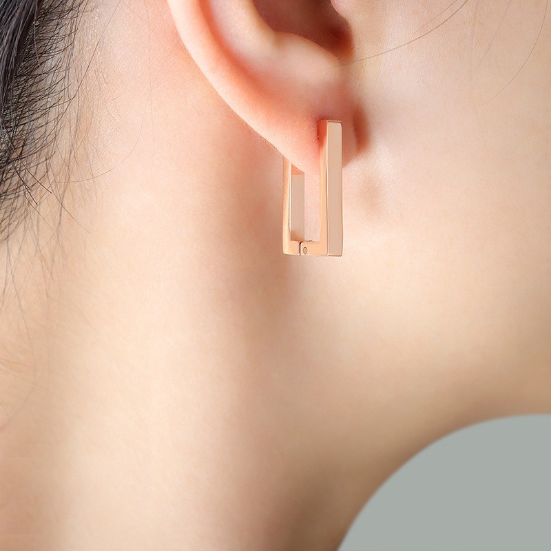 Rectangular Geometric Design Ear Cuffs Fashion Minimalist Cool Style Titanium Steel 18K PVD Gold Plated Non-Fading Earrings - Image 7