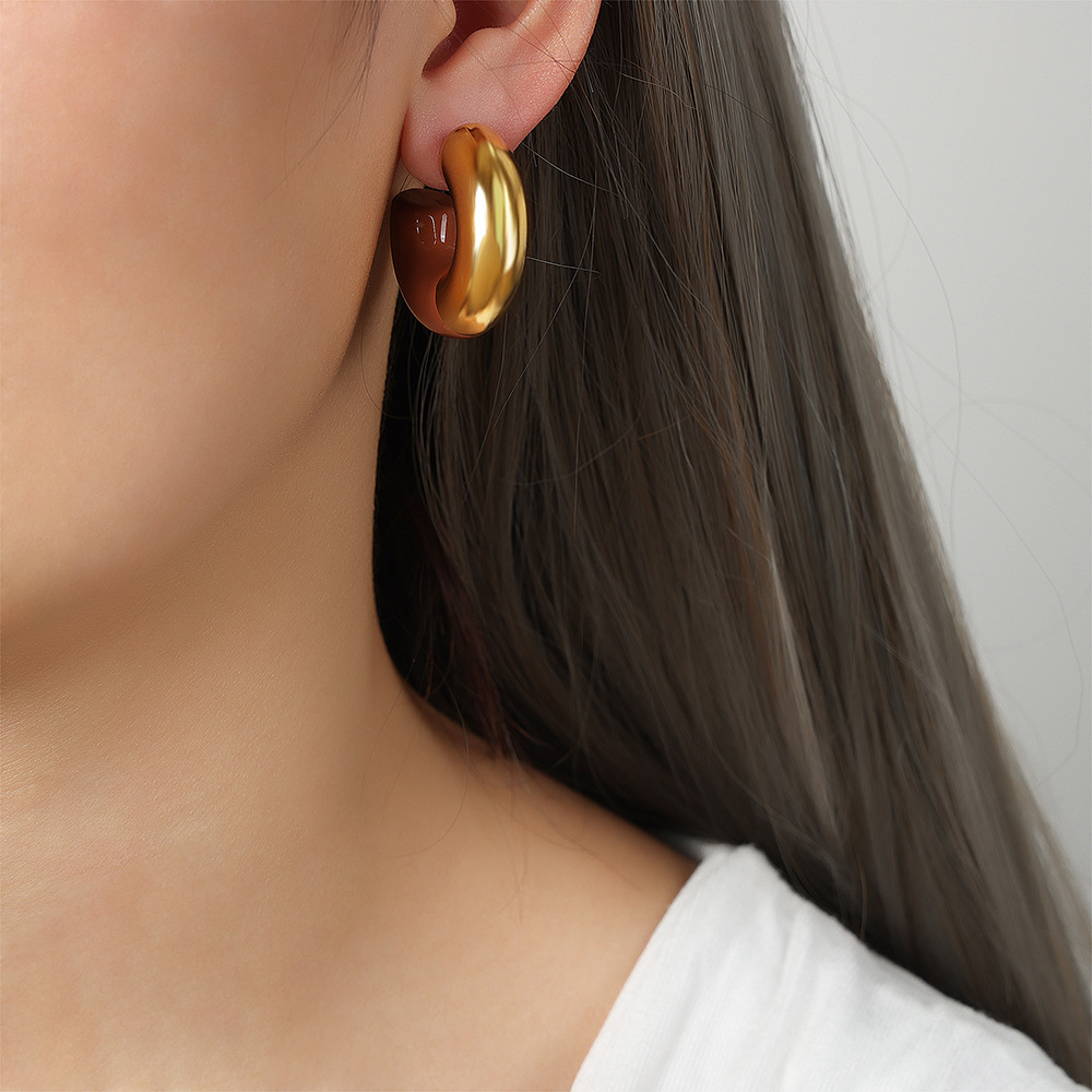 Colorful Enamel C Earrings Titanium Steel 18k PVD Gold Plated French Retro Women Jewelry - Image 8