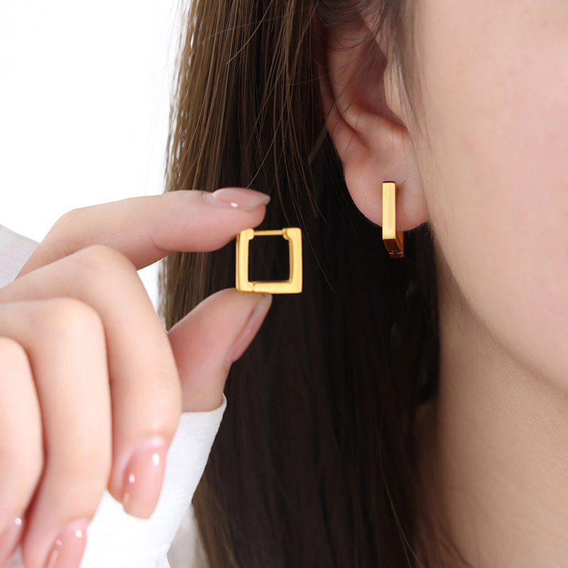 Rectangular Geometric Design Ear Cuffs Fashion Minimalist Cool Style Titanium Steel 18K PVD Gold Plated Non-Fading Earrings - Image 9