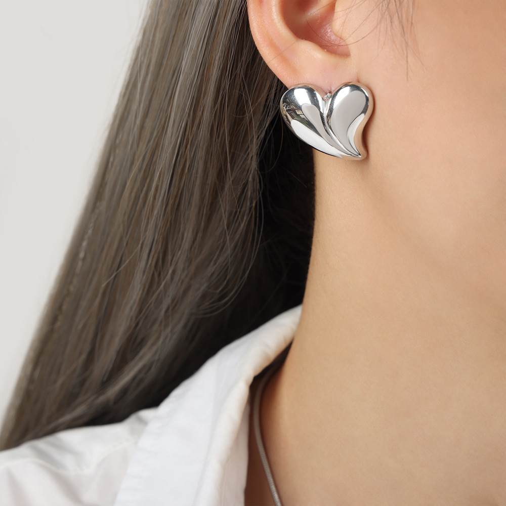 New Fashion INS Style Geometric Irregular Heart Shape Titanium Steel 18K PVD Gold Plated Earrings for Women - Image 5