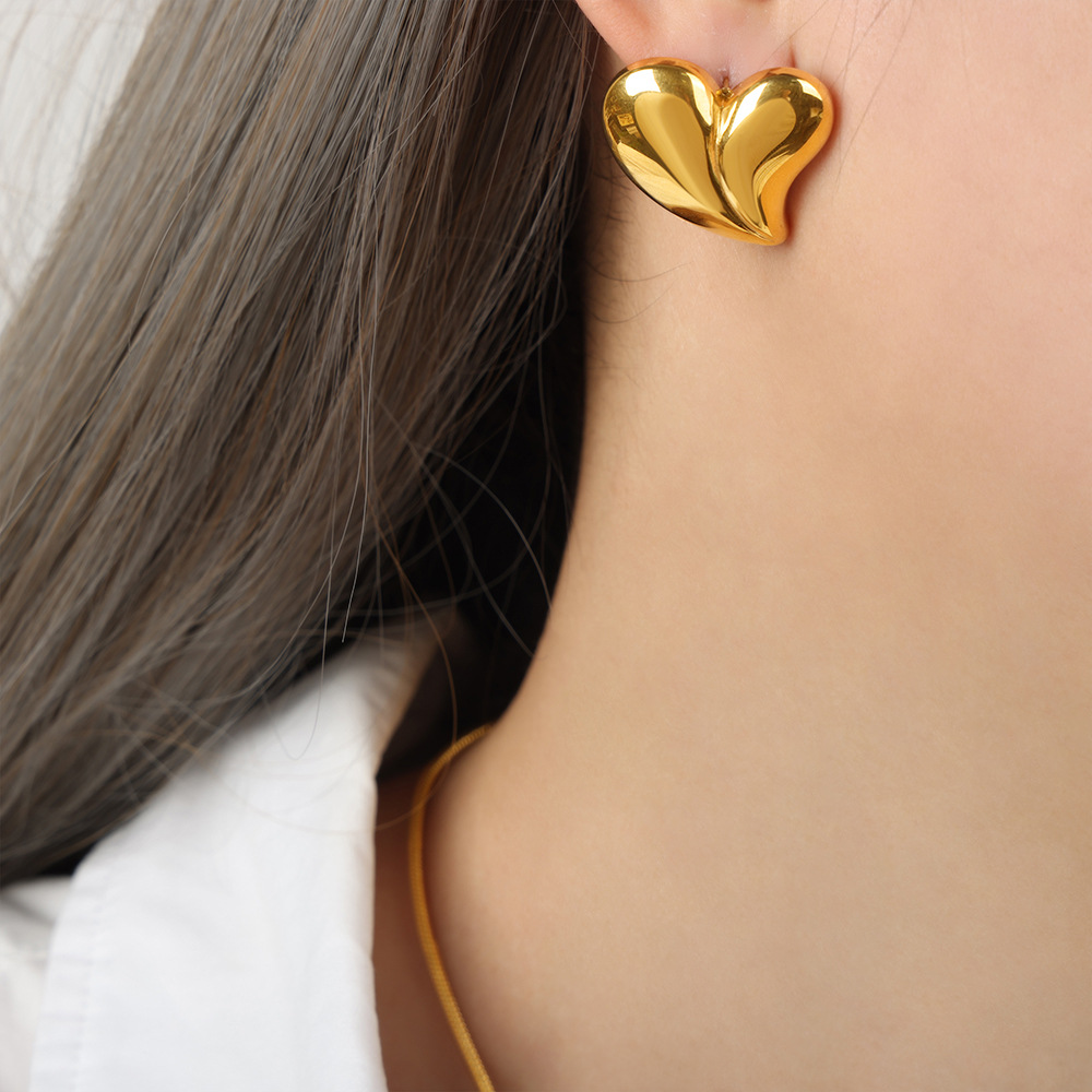 New Fashion INS Style Geometric Irregular Heart Shape Titanium Steel 18K PVD Gold Plated Earrings for Women - Image 6